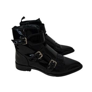 MASSIMO DUTTI - Patent leather buckle boots: shiny black. Eur 35 = ladies US 5
